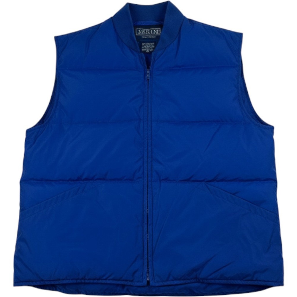Lands End Vintage Puffer Vest Mens Medium Royal Blue Goose Down Quilted Full Zip